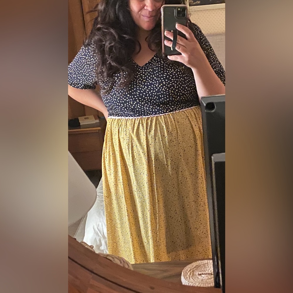 ROOLEE Navy & yellow midi dress